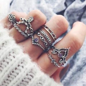 10 piece boho style midi ring set in silver